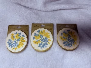 VINTAGE 3 PACKS HALLMARK 3 1/4" PAPER COASTERS 16 COUNT PER YELLOW BLUE FLOWERS - Picture 1 of 8