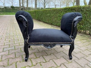 Bench Settee Louis XVI French Black Velvet Carved Beech Elegant Vintage Seat - Picture 1 of 7