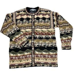 Vintage isländisches Design Wollmischung Cardigan Pullover Jacke Erdtöne Small - Bild 1 von 13