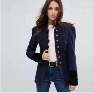 Free People Structured Military Inspired Jacket Women's SP Navy Button Cotton - Picture 1 of 17