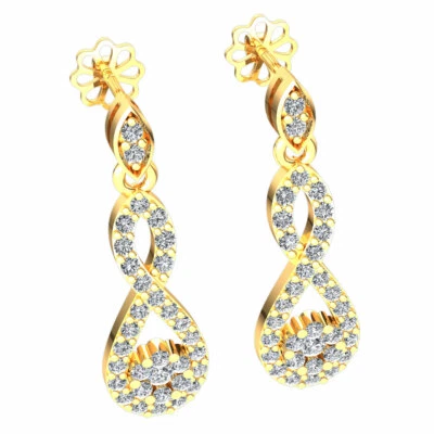 Pendientes infinitos con racimo de diamantes de corte redondo natural de 0,6 quilates de oro de 10 quilates para dama Foto 1 de 4