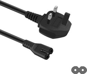 Figure 8 Power Cable UK Plug to C7 Lead for LED TV Samsung/LG Black/White Laptop - Picture 1 of 8