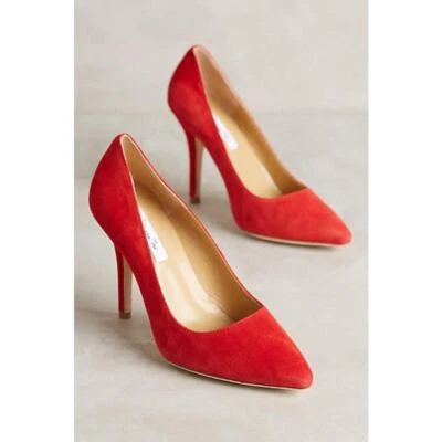 Zapatos de salón Anthropologie Vanessa Tao punta talla 38 7,5 rojo gamuza cuero tacones Foto 1 de 4