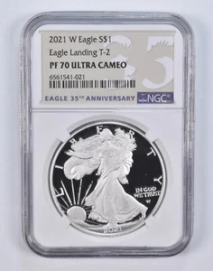 PF70 2021-W UCAM 35th Anniv. Silver Eagle Landing T-2 NGC Special Label - Picture 1 of 5