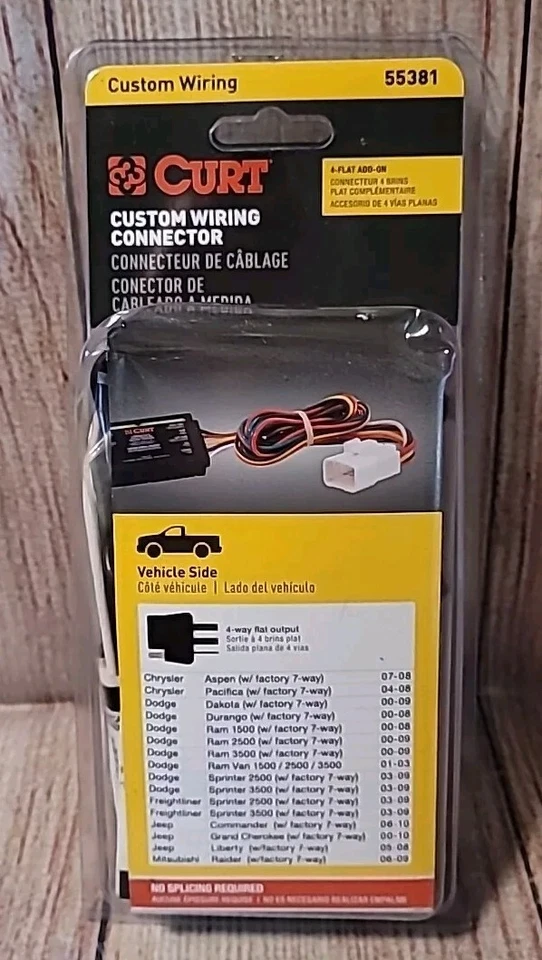 Chicote de fios personalizado T-Connector reboque engate luzes de reboque CURT 55381 - Imagem 1 de 4