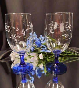 2 Princess House "Heritage Blue" Crystal Ice Tea Glasses Pair Set Hard To Find - Picture 1 of 13