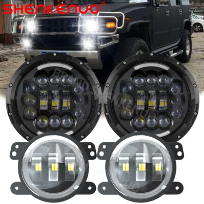 For Hummer H2 H3T 06-10 7" INCH Halo LED Headlight DRL & 4" Fog Lights Combo Kit - Image 1 of 4