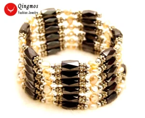 "Pulsera magnética hematita negra perla natural de 4-5 mm rosa barroca para mujer 38""" - Imagen 1 de 18