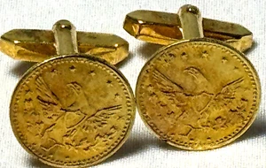 VINTAGE EARLY AMERICAN GOLD EAGLE COIN CUFFLINKS GOLD PLATED -FREE SHIP - Picture 1 of 3