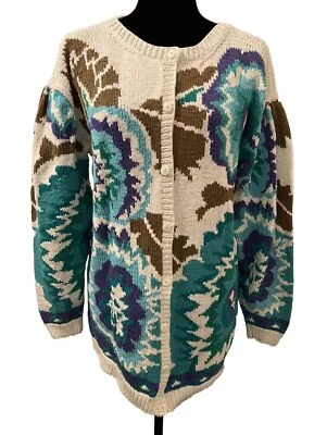 Adrienne Vittadini‎ Suéter Vintage Años 90 Cárdigan Multicolor Mujer M 100% Algodón Foto 1 de 4
