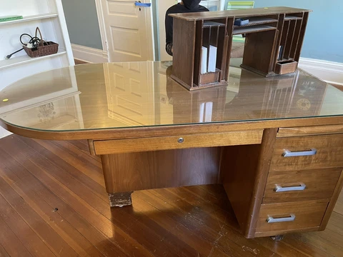 Rare Original Art Deco Office Mid Century Modern Desk Glass Arch Top 1950 NYC NJ Cover