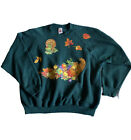 Vintage 1990s Thanksgiving Turkey Sweatshirt Fruit Basket Green Sz XXL