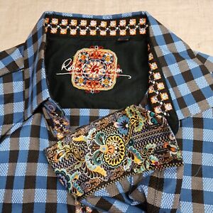 Robert Graham X Mens Shirt Check Pattern Contrasting Flip Cuff Size 2XL