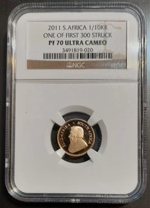 Krugerrand 2011 a prueba de oro 1/10 OZ 1 de los primeros 300 acuñados NGC PF70 UCAM fecha difícil - Imagen 1 de 4