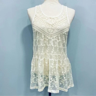 EXPRESS S Cream Floral Lace Babydoll Tunic Tank Top Coquette Girl Fairy Core - Image 1 of 4