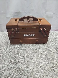 Vintage Wooden Fold Out Singer Sewing Box with Thread - Picture 1 of 18