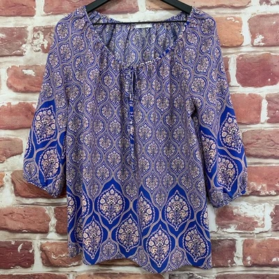 Top Soprano Mujer Mediano Multicolor Boho Floral Abstracto Camisa Popover Foto 1 de 4