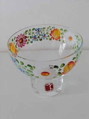 Vetro Murano Firmato Carlo Moretti Porta caramelle Dipinto Anni 70 Cm 13 X 13 - Immagine 1 di 4