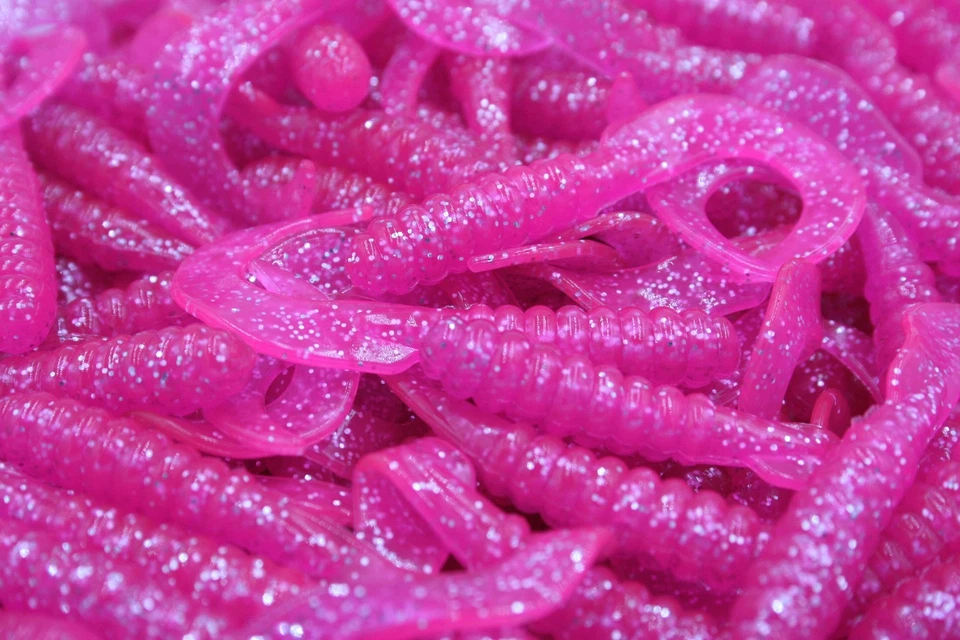 KILLER JIGS 3" Pink Sparkle Twister Tail Grubs Walleye Bass Soft Plastic Fishing Lures