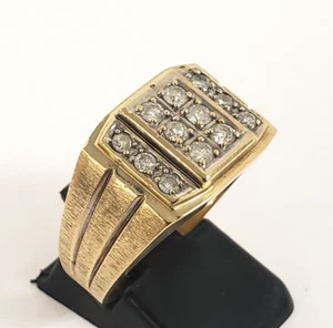 HERMOSO ANILLO DE ORO AMARILLO DE 10k 1/3 quilate dos diamantes diseño satinado talla 10,5 - Imagen 1 de 11
