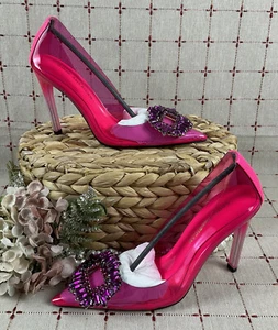 Buena BOMBA transparente americana ""CINDER-F*CKING-RELLA"" talla 5 rosa caliente nuevo Stiletto - Imagen 1 de 10