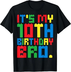 It's My 10th Birthday Bro Block Building 10 Years Old Boys T-Shirt Hoodie - Picture 1 of 17