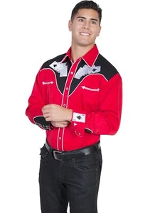Camisa para hombre Scully mezcla occidental de polietileno cuatro as bordado manga larga P-686 - Imagen 1 de 3