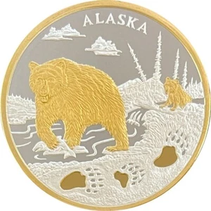 Alaska Mint NEw Revised Bear Tracks Medallion Silver Gold Medallion Proof 1 Oz. - Picture 1 of 3