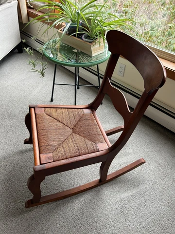 VTG Rocking Chair Oak with Woven Rush Seat Excellent Craftsmanship Solid Rocker Cover