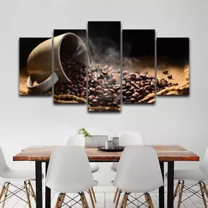 Coffee Beans Aroma Picture 5 Panel Canvas Print Restaurant Wall Poster - Picture 1 of 5