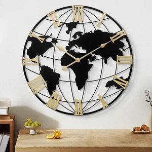 LEIKE Large Wall Clock 20IN, World Map Modern Style Wall Clocks, Big Clock fo... - Picture 1 of 7