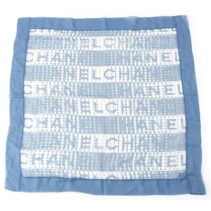 CHANEL silk Logo See-through scarf handkerchief blue - Picture 1 of 10