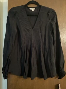 Nanette Lepore Peasant Top Pintuck Blouse Black Long Sleeve Boho NWT Size S - Picture 1 of 8