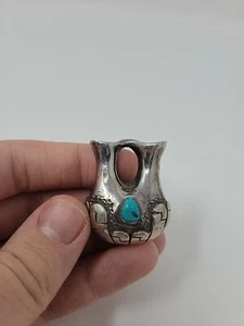 CAROL SUES .999 FINE SILVER TURQUOISE Vase Native American - Picture 1 of 8