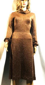 Vintage Metallic 1970s David Pik International Turtleneck Sheath Dress Sparkly - Picture 1 of 24