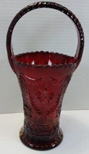 Vintage Indiana Cadmium Glass Red Tiara Sandwich 10" Handled Basket - Picture 1 of 8