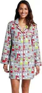 New Women's Flannel Notch Collar Button Up Sleep Shirt XS Holiday Baking - Picture 1 of 4