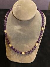 14K YELLOW GOLD AMETHYST & PEARL BEADED NECKLACE 20" LONG 10 GOLD RINGS 5 PEARLS