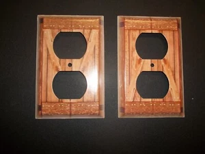 Lot of 2 NEW Metal Outlet Cover Wall Plate Restroom BARN DOOR WOOD PRINT - Picture 1 of 6