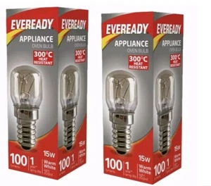 2x EVEREADY OVEN Bulbs Lamp Light Screw 15W 220-240V SES E14 300°c Bulb Cooker - Picture 1 of 4