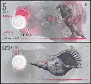 Billete Maldivas 5 Rufiyaa 2017 polímero UNC moneda mundial papel moneda efectivo - Imagen 1 de 4