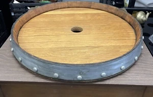 Large Rustic Wine Bourbon Banded Barrel Lazy Susan Serving Tray 24” - Picture 1 of 7