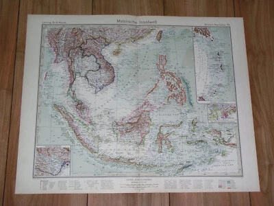 1927 КАРТА ИНДОНЕЗИИ МАЛАЙЗИИ ВЬЕТНАМ ТАЙЛАНД СИАМ СИНГАПУР ФИЛИППИНЫ   - Изображение 1 из 4