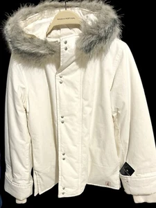 Nautica Women's Winter Ivory Jacket Fur Trim Hood Anorak North Wind Parka S NWT - Picture 1 of 9