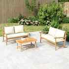 Vidaxl Garden Bench With Cream White Cushions Bamboo New