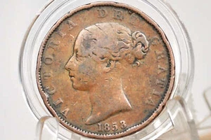 1853 Great Britain Halfpenny - F/VF Details - UK 1/2 Penny 1853 - Bronze, Queen - Picture 1 of 2