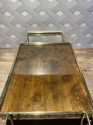 Mid Century Modern Bar Serving Tray Wood Glass Top Hollywood Regency Tiki Bar - Image 1 of 4