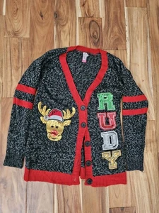 Ugly Christmas Sweater Cardigan Rudy Rentier Holiday Party No Boundaries Size S - Bild 1 von 7