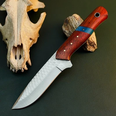 Gift-Ready 9.6" Damascus / Steel Knife Full Tang Hunt it Hunt + Leather Sheath - Image 1 of 4