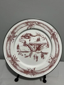 Golden Rabbit Holiday Dinner Plate Victorian Scene 10 1/4” Enamelware Nice - Picture 1 of 3
